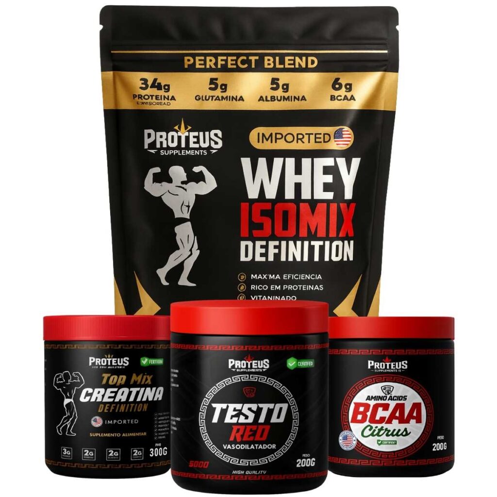 Whey Protein Black Isolado 1kg + Creatina + Bcaa Aminoácidos + Testo Red