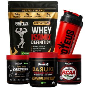 Whey Protein Black Isolado 1kg + Creatina + Bcaa Aminoácidos + Termogênico + Coqueteleira
