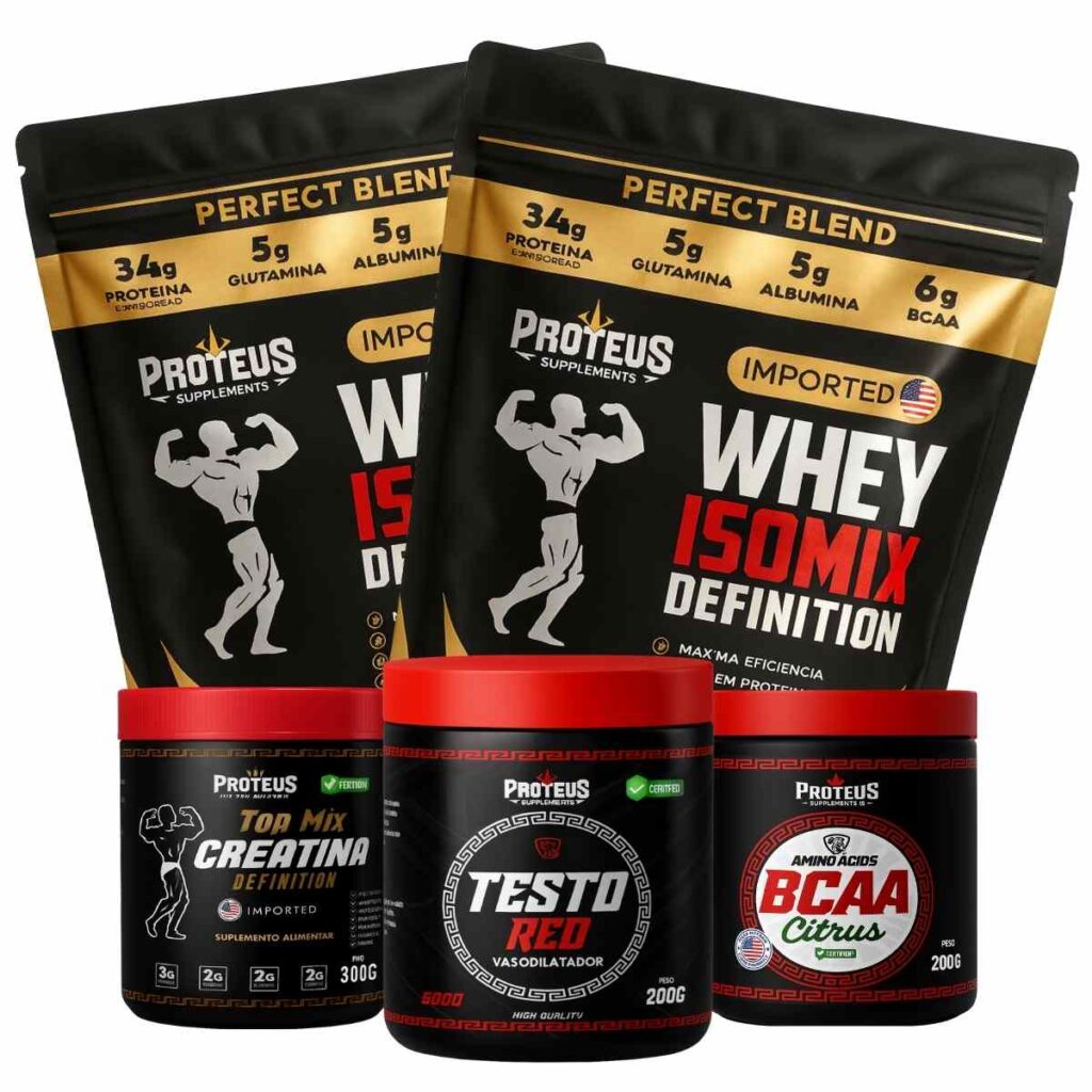 Whey Protein Black Isolado 2kg + Creatina + Bcaa Aminoácidos + Testo Red