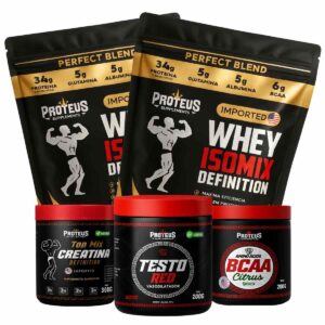 Whey Protein Black Isolado 2kg + Creatina + Bcaa Aminoácidos + Testo Red