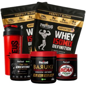 Whey Protein Black Isolado 2kg + Creatina + Bcaa Aminoácidos + Termogênico + Coqueteleira
