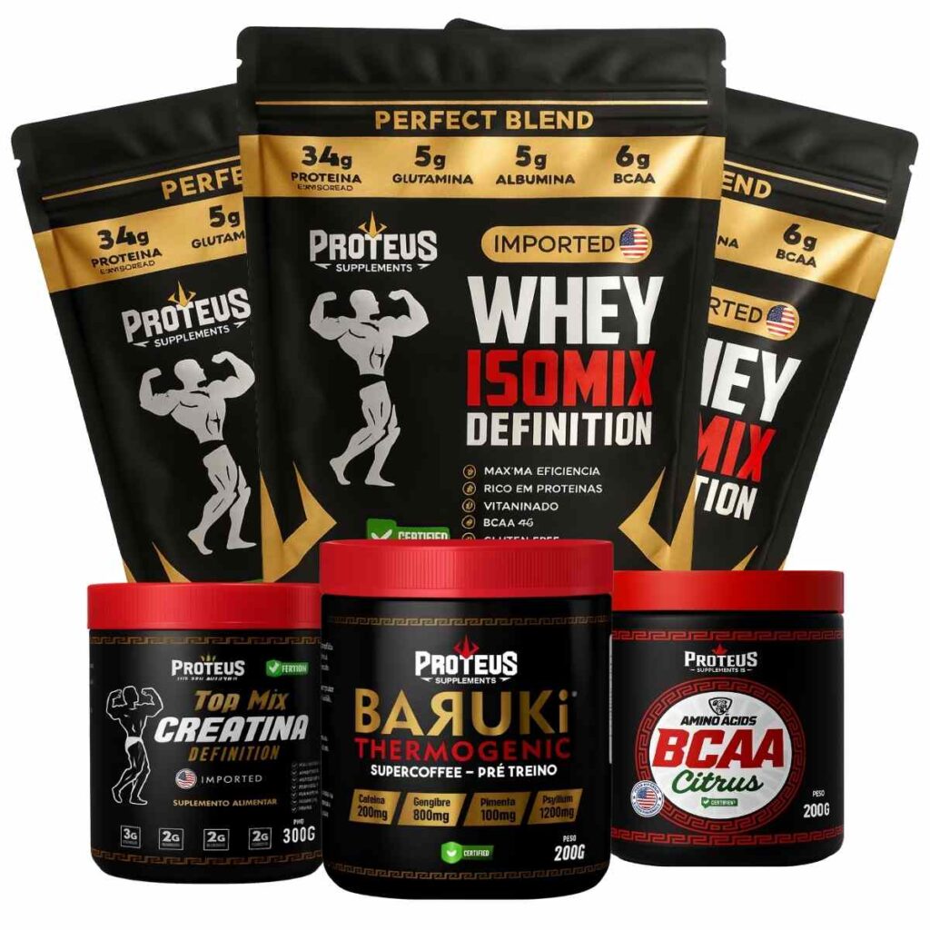 Whey Protein Black Isolado 3kg + Creatina + Bcaa Aminoácidos + Termogênico