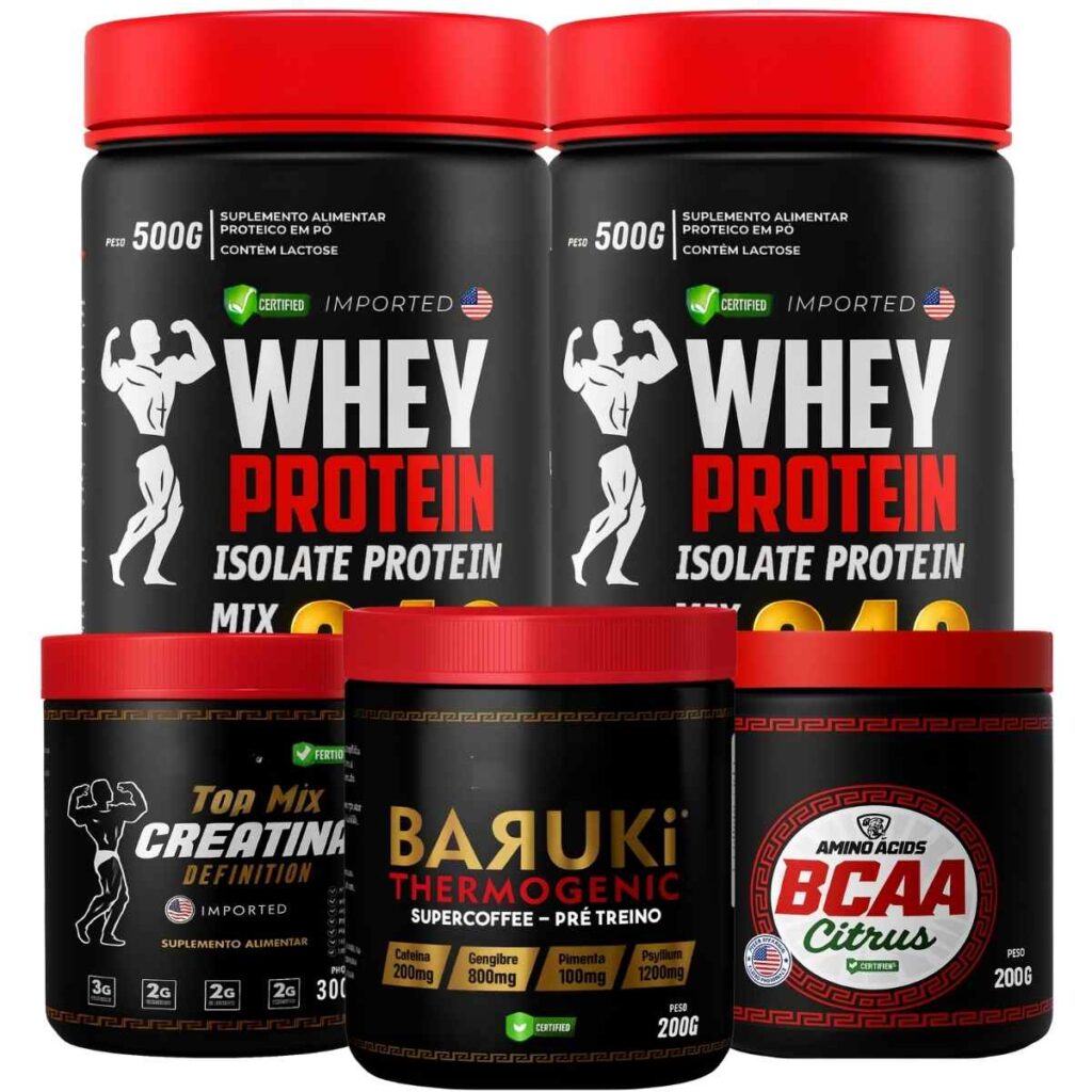 Whey Protein Black Isolado 1kg + Creatina + Bcaa Aminoácidos + Termogênico