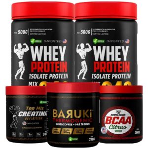 Whey Protein Black Isolado 1kg + Creatina + Bcaa Aminoácidos + Termogênico