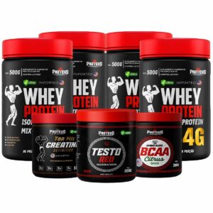 Whey Protein Black Isolado 2kg + Creatina + Bcaa Aminoácidos + Testo Red