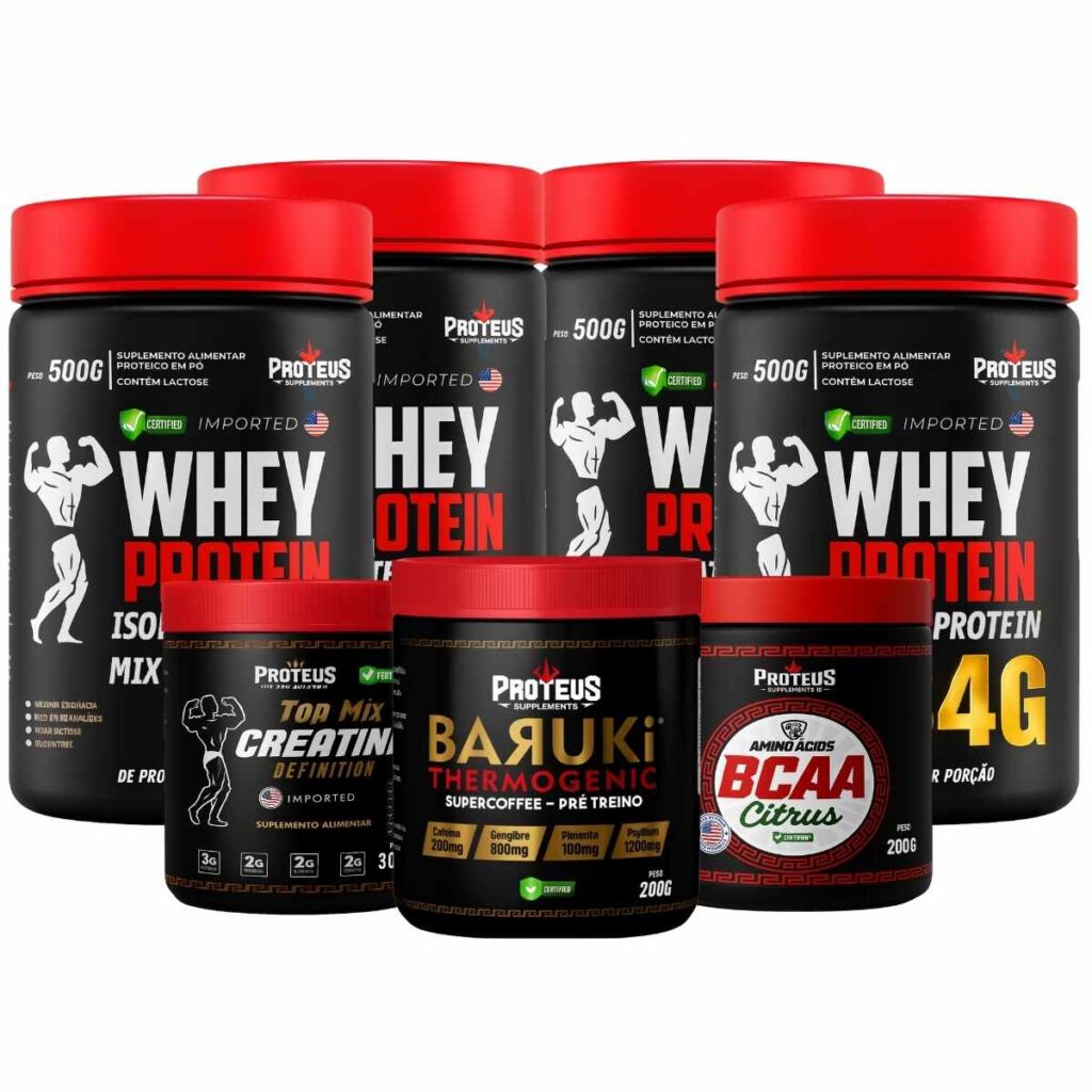 Whey Protein Black Isolado 2kg + Creatina + Bcaa Aminoácidos + Termogênico