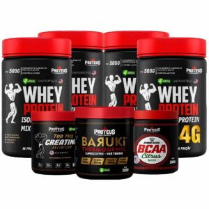 Whey Protein Black Isolado 2kg + Creatina + Bcaa Aminoácidos + Termogênico