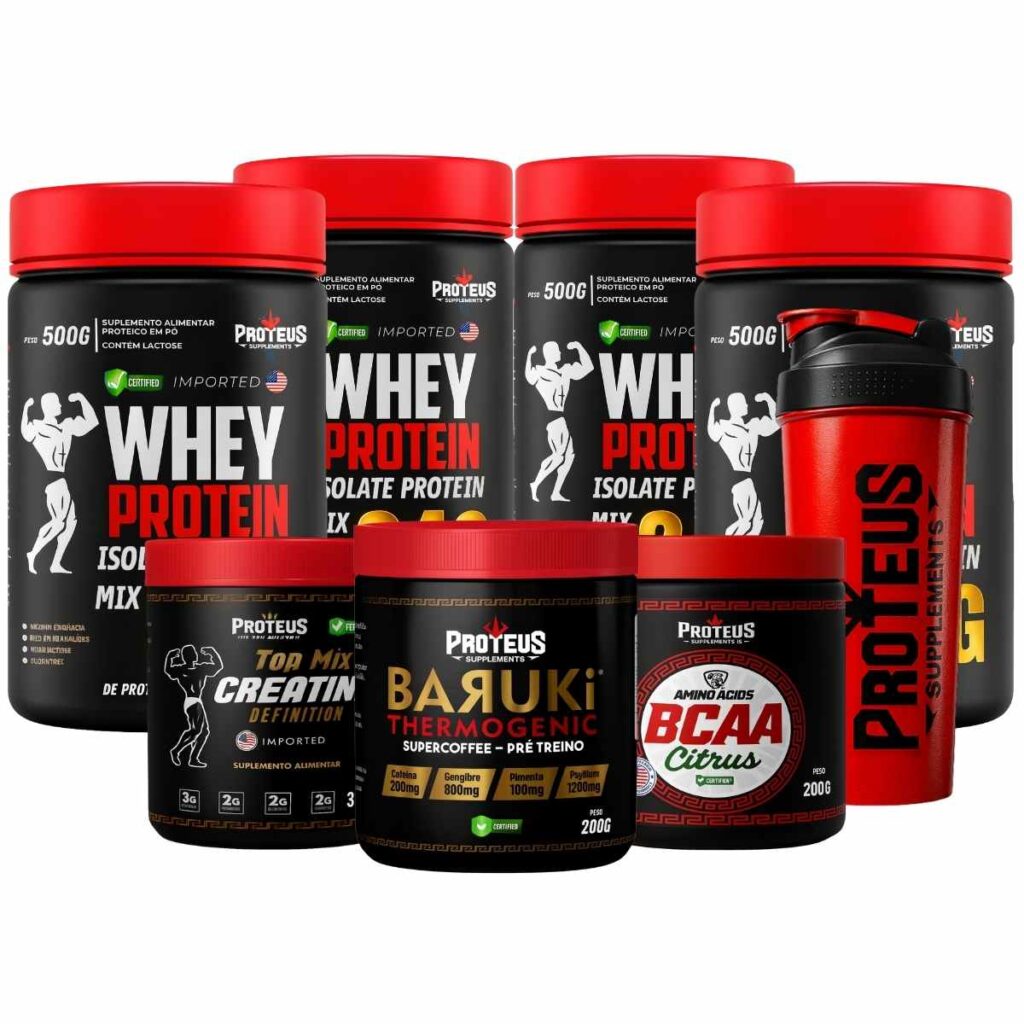 Whey Protein Black Isolado 2kg + Creatina + Bcaa Aminoácidos + Termogênico + Coqueteleira