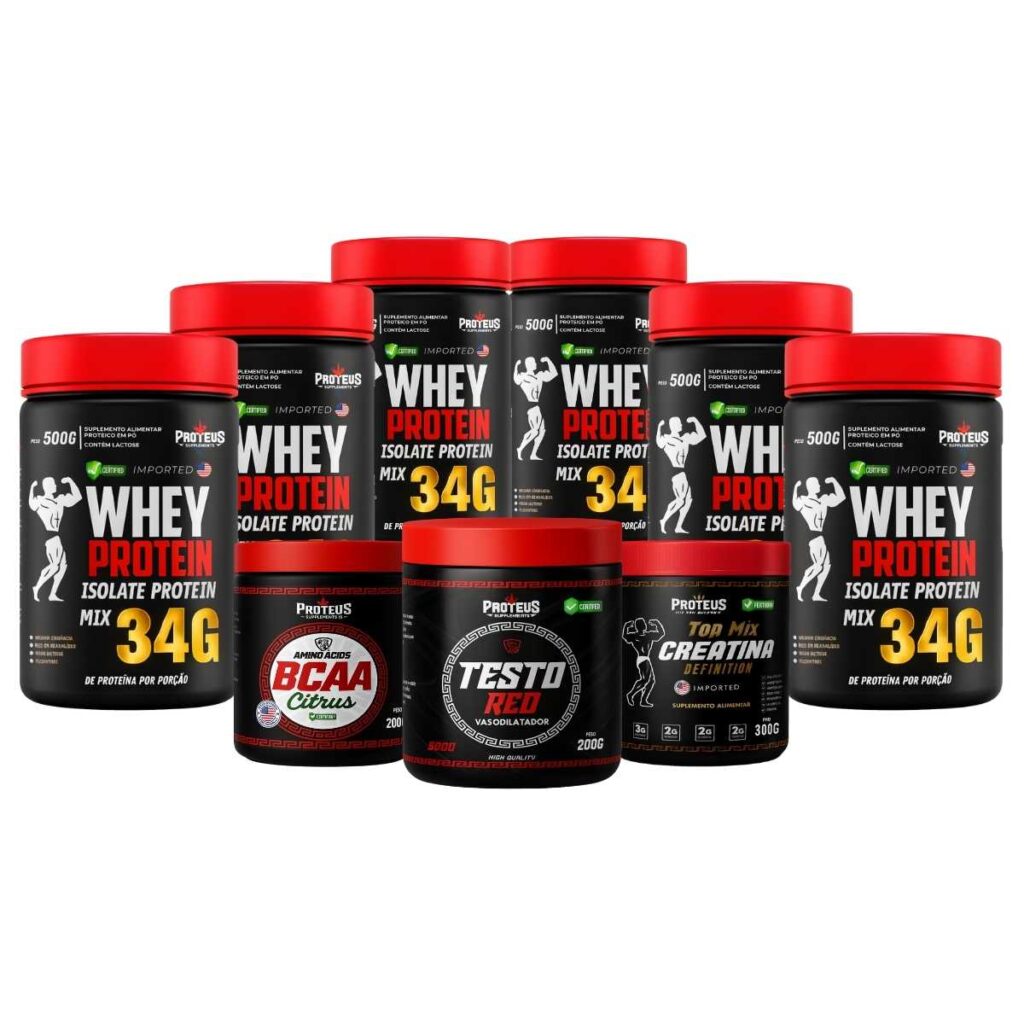 Whey Protein Black Isolado 3kg + Creatina + Bcaa Aminoácidos + Testo Red