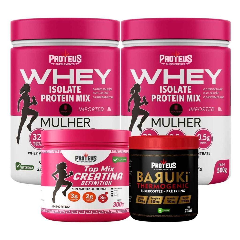 Whey Protein Mulher 1kg + Creatina Topmix + Baruki Thermogênico