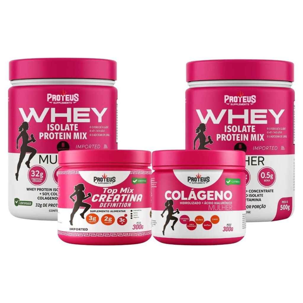 Whey Protein Mulher 1kg + Creatina Topmix + Colágeno Hidrolisado com ácido hialurônico