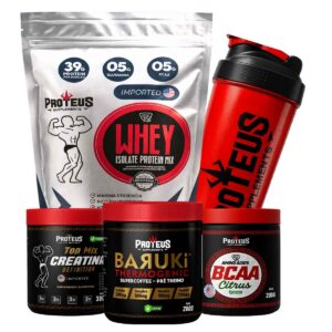 Whey Protein Silver Isolado 1kg + Creatina + Bcaa Aminoácidos + Termogênico + Coqueteleira