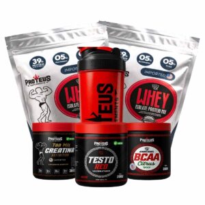 Whey Protein Silver Isolado 2kg + Creatina + Bcaa Aminoácidos + Testo Red + Coqueteleira