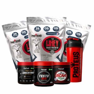 Whey Protein Silver Isolado 3kg + Creatina + Bcaa Aminoácidos + Testo Red + Coqueteleira