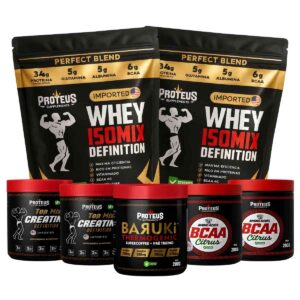 Whey Protein Black Isolado 2kg + 2x Creatina + 2x Bcaa Aminoácidos + Termogênico