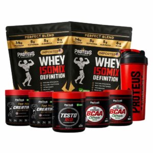 Whey Protein Black Isolado 2kg + 2x Creatina + 2x Bcaa Aminoácidos + Testo Red + Coqueteleira