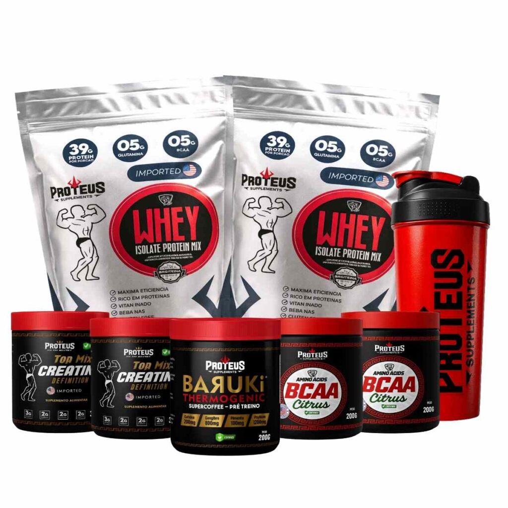 Whey Protein Silver Isolado 2kg + 2x Creatina + 2x Bcaa Aminoácidos + Termogênico + Coqueteleira