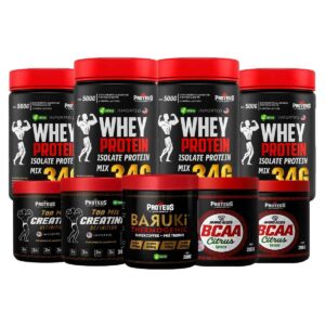 Whey Protein Black Isolado 2kg + 2x Creatina + 2x Bcaa Aminoácidos + Termogênico