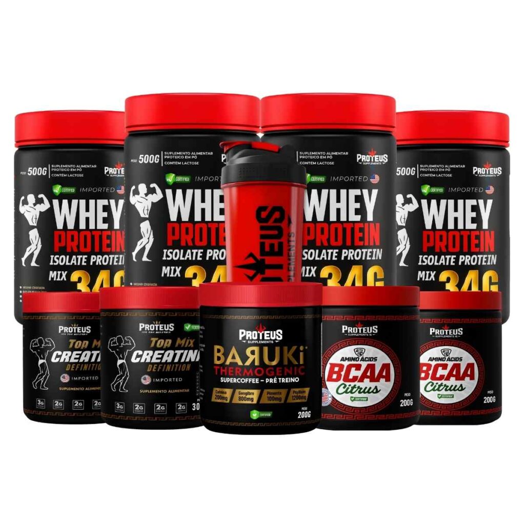Whey Protein Black Isolado 2kg + 2x Creatina + 2x Bcaa Aminoácidos + Termogênico + Coqueteleira