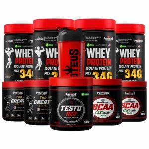 Whey Protein Black Isolado 2kg + 2x Creatina + 2x Bcaa Aminoácidos + Testo Red + Coqueteleira