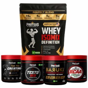 Whey Protein Black Isolado 1kg + Creatina + Bcaa Aminoácidos + Termogênico + Testo Red