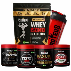 Whey Protein Black Isolado 1kg + Creatina + Bcaa Aminoácidos + Termogênico + Testo Red + Coqueteleira