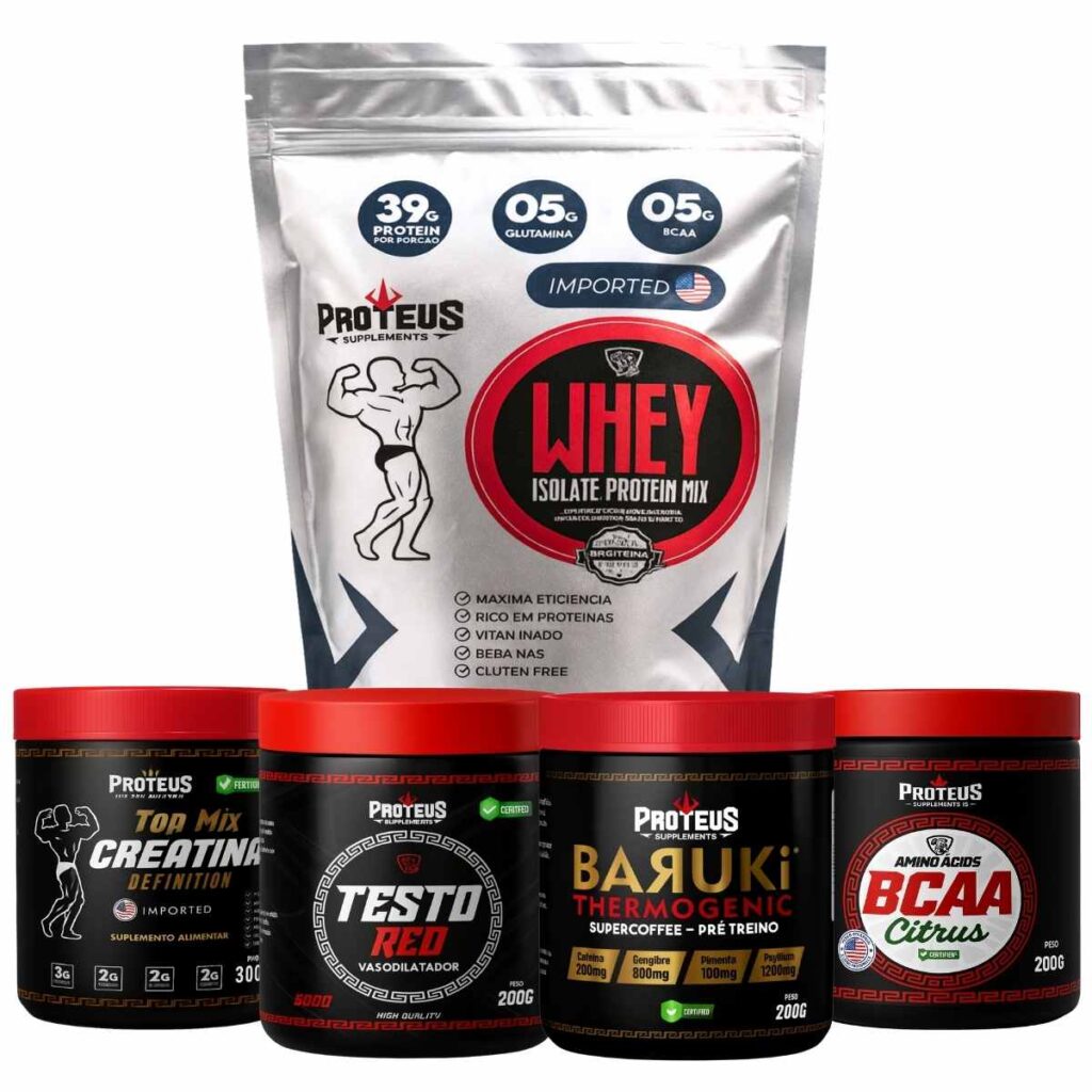 Whey Protein Silver Isolado 1kg + Creatina + Bcaa Aminoácidos + Termogênico + Testo Red