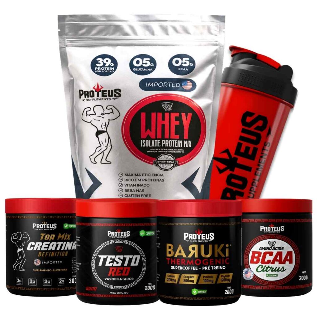 Whey Protein Silver Isolado 1kg + Creatina + Bcaa Aminoácidos + Termogênico + Testo Red + Coqueteleira