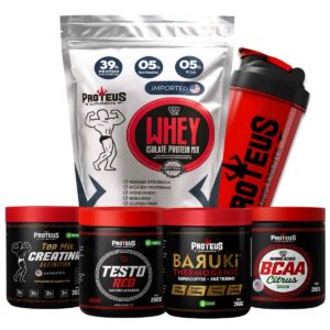 Whey Protein Silver Isolado 1kg + Creatina + Bcaa Aminoácidos + Termogênico + Testo Red + Coqueteleira