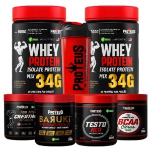 Whey Protein Black Isolado 1kg + Creatina + Bcaa Aminoácidos  + Termogênico + Testo Red + Coqueteleira