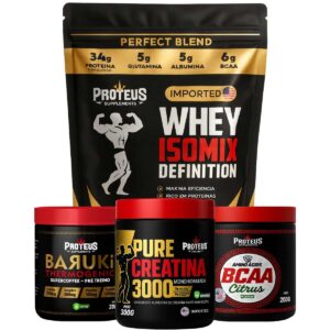 Whey Protein Black Isolado 1kg + Creatina Monohidratada 100% Pura + Bcaa Aminoácidos + Termogênico
