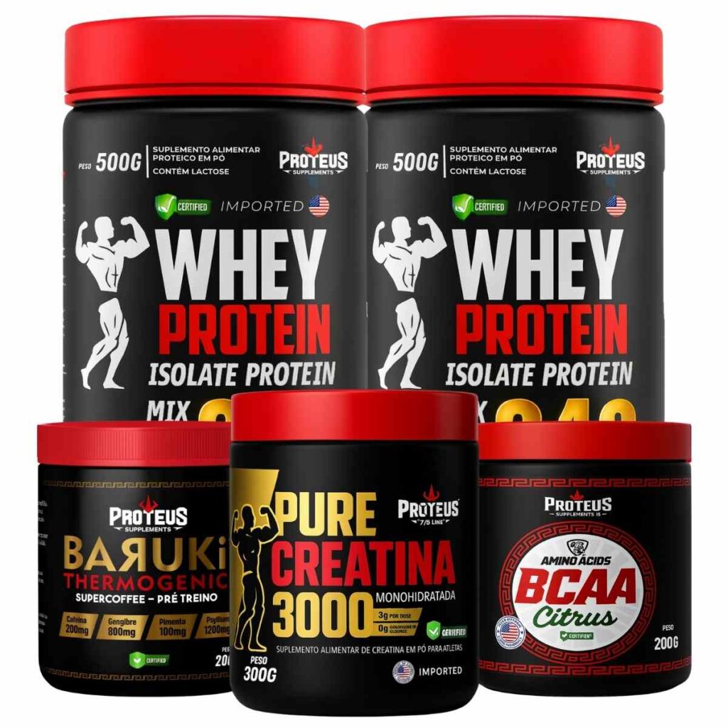 Whey Protein Black Isolado 1kg + Creatina Monohidratada 100% Pura + Bcaa Aminoácidos + Termogênico