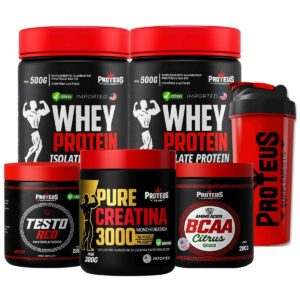 Whey Protein Black Isolado 1kg + Creatina Monohidratada 100% Pura + Bcaa Aminoácidos + Testo Red + Coqueteleira