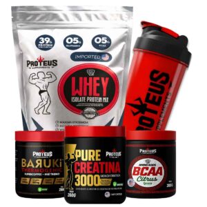 Whey Protein Silver Isolado 1kg + Creatina Monohidratada 100% Pura + Bcaa Aminoácidos + Termogênico + Coqueteleira