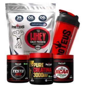 Whey Protein Silver Isolado 1kg + Creatina Monohidratada 100% Pura + Bcaa Aminoácidos + Testo Red + Coqueteleira