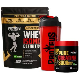 Whey Protein Black Isolado 1kg + Creatina Monohidratada 100% Pura + Coqueteleira