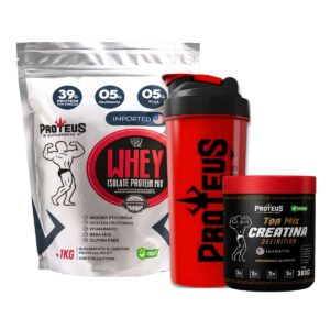 Whey Protein Silver Isolado 1kg + Creatina Monohidratada Topmix + Coqueteleira