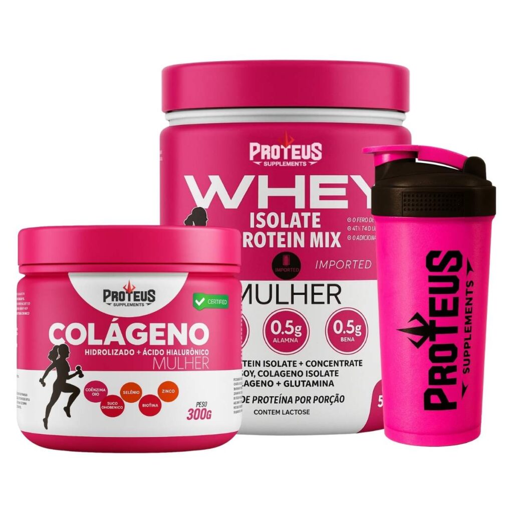 Whey Protein Mulher 500g + Colágeno Hidrolisado com ácido hialurônico + Coqueteleira