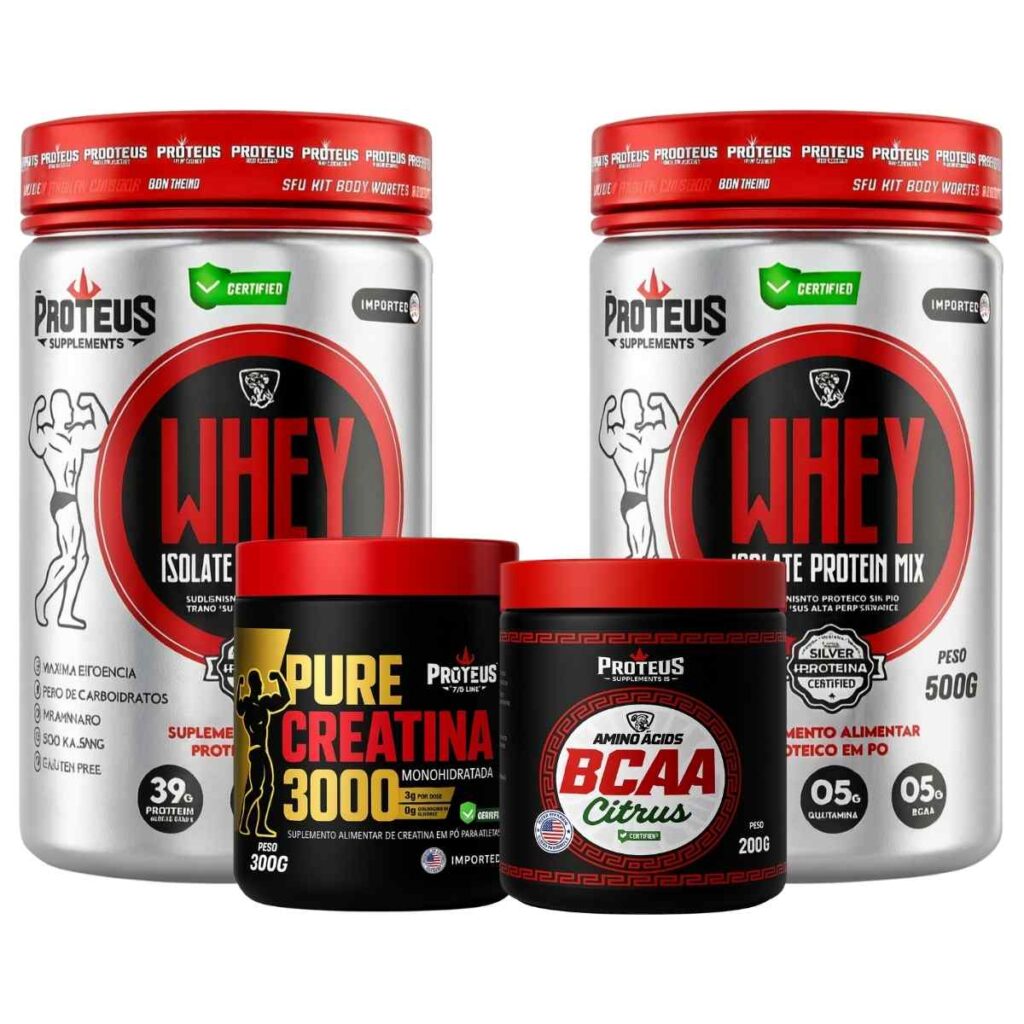 Whey Protein Silver Isolado 1kg + Creatina Monohidratada 100% Pura + Bcaa
