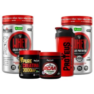 Whey Protein Silver Isolado 1kg + Creatina Monohidratada 100% Pura + Bcaa + Coqueteleira