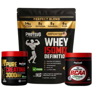 Whey Protein Black Isolado 1kg + Creatina Monohidratada 100% Pura + Bcaa Áminoacidos