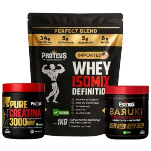 Whey Protein Black Isolado 1kg + Creatina Monohidratada 100% Pura + Termogênico