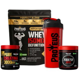 Whey Protein Black Isolado 1kg + Creatina Monohidratada 100% Pura + Testo Red + Coqueteleira