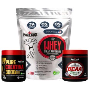 Whey Protein Silver Isolado 1kg + Creatina Monohidratada 100% Pura + Bcaa Aminoácidos