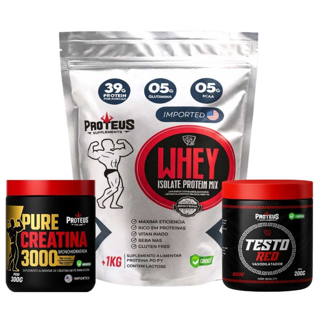 Whey Protein Silver Isolado 1kg + Creatina Monohidratada 100% Pura + Testo Red