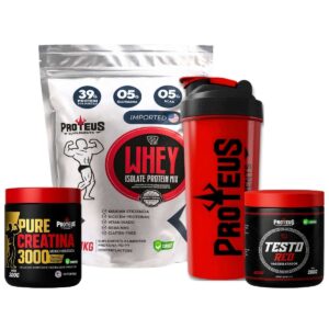 Whey Protein Silver Isolado 1kg + Creatina Monohidratada 100% Pura + Testo Red + Coqueteleira