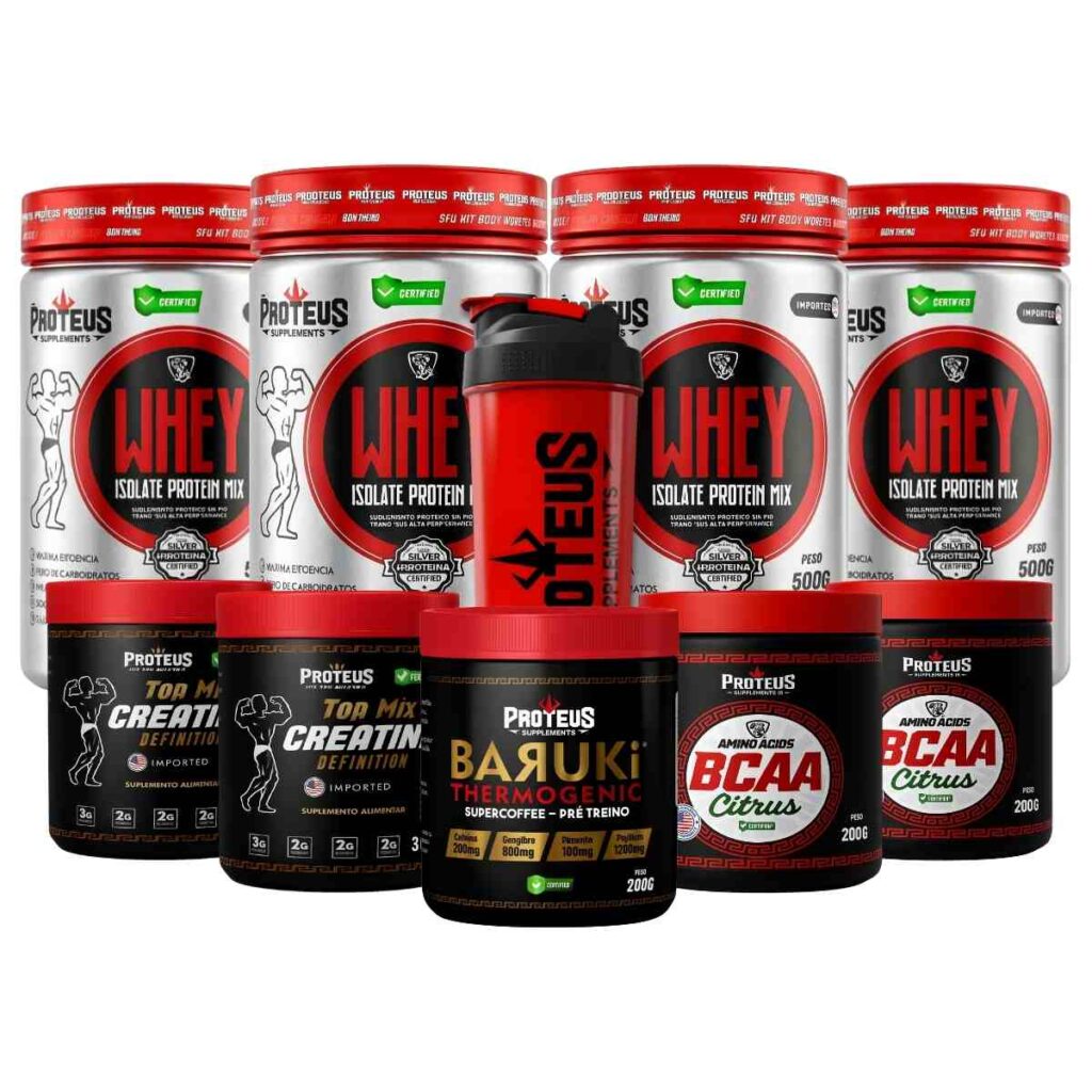 Whey Protein Isolado Mix 2kg + Topmix Creatina Definition + Bcaa Aminoácidos + Baruki Termogênico + Coqueteleira