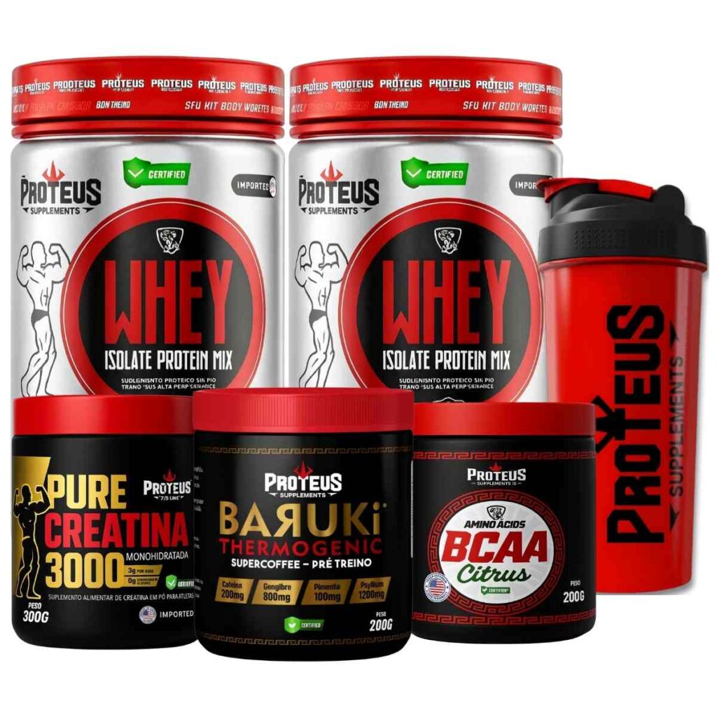 Whey Protein Silver Isolado 1kg + Creatina Monohidradata 100% Pura + Termogênico + Aminoácidos + Coqueteleira