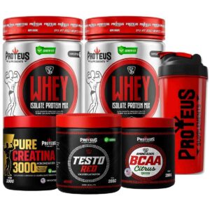 Whey Protein Silver Isolado 1kg + Creatina Monohidradata 100% Pura + Testo Red + Aminoácidos + Coqueteleira