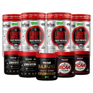 Whey Protein Isolado Mix 2kg + Topmix Creatina Definition + Bcaa Aminoácidos + Baruki Termogênico